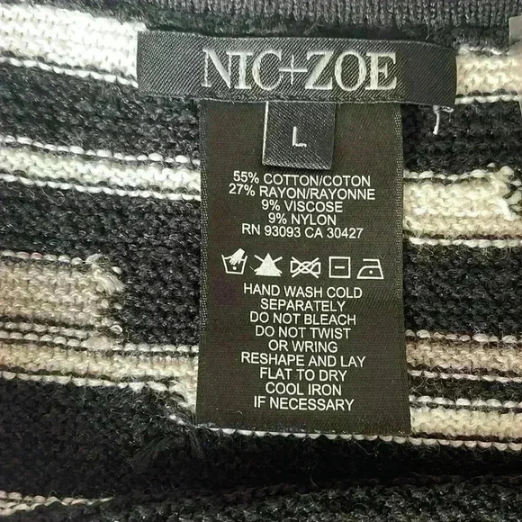 NIC+ZOE Black Beige Multicolor Long Sleeve Tunic Sweater Side Zippers Size Large - Picture 4 of 7